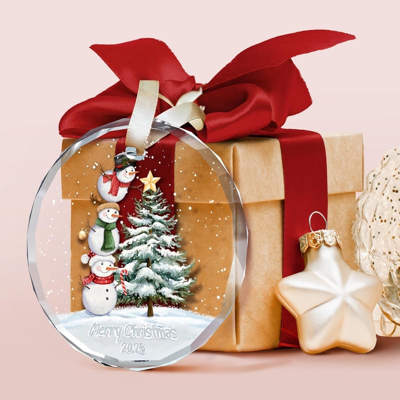 TEEBIM Snowman Ornaments - Snowman Christmas Ornament 2025 - Winter Holiday Ornaments for Christmas Tree - Gifts for Family, Mom, Dad, Sister, Friends - Glass Ornament 2025 - Image 3